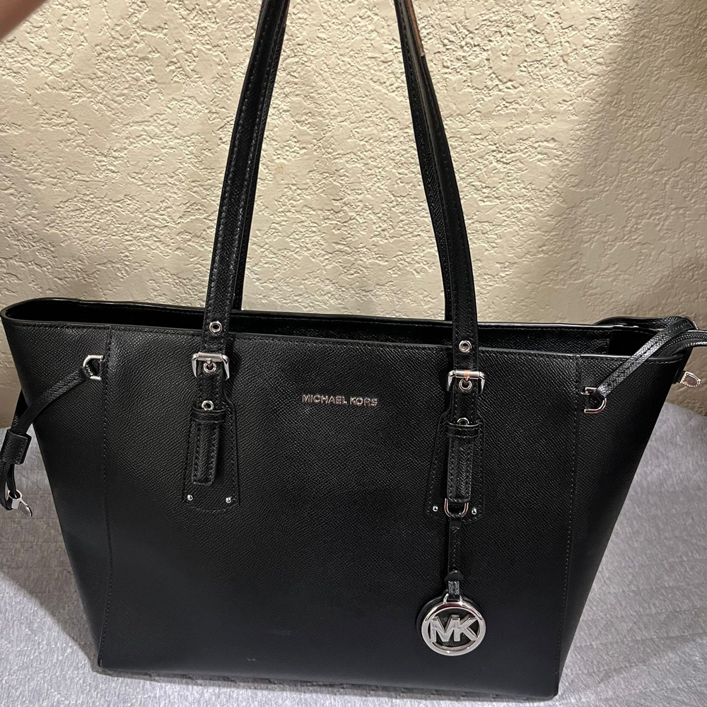 Michael Kors Black Saffiano Leather Tote with Silver Hardware